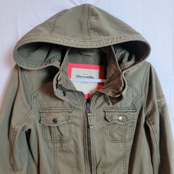 Abercrombie & Fitch Y2K Long Utility Jacket Women's Large Army Green Vintage - Picture 3 of 14
